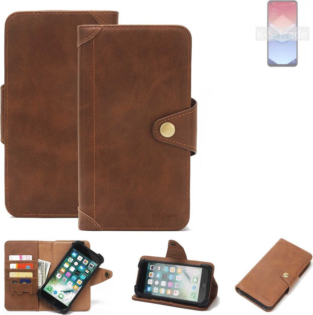 K-S-Trade Handyhülle für Oppo K10x Schutz Hülle Walletcase Bookstyle Tasche Case Handytasche Wallet Flipcase Cover PolyurethanBraun (1x)