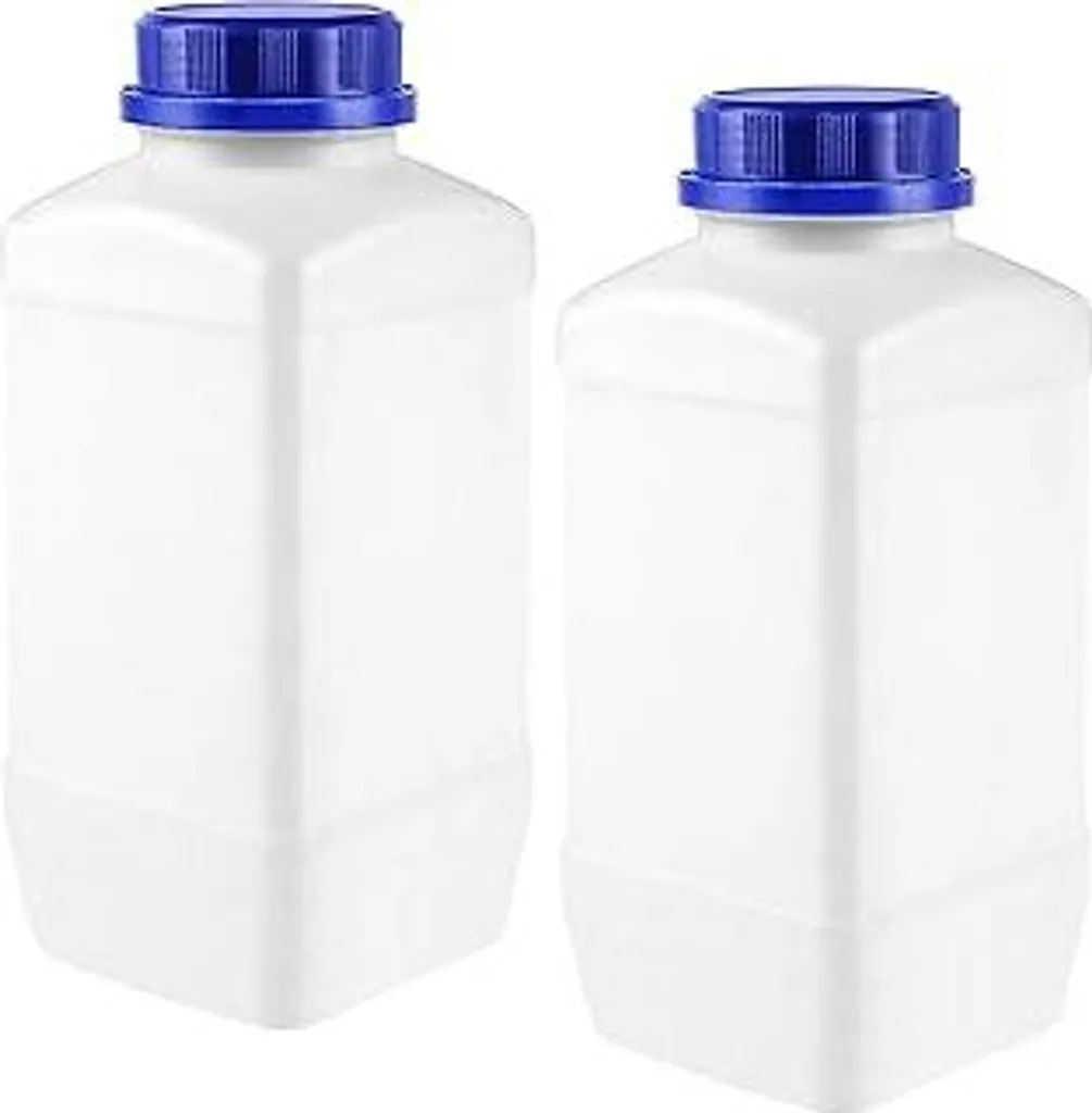 2x Bottiglia da Laboratorio 1500ml in Plastica Graduata Collo Largo