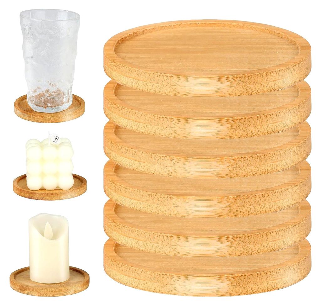 Kerzenuntersetzer, 6 Stück Kerzenständer aus geöltem Holz, Kerzenteller für Kerzen mit einem Durchmesser von 9 cm, Untersetzer für Tauf- und H...