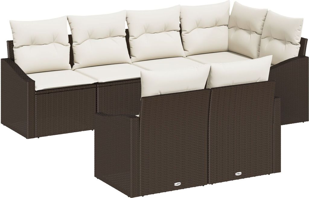 Möbel 7-teilige Garten-Sofa-Set mit Kissen, braunes Poly-Rattan - Gartensofas 3346758
