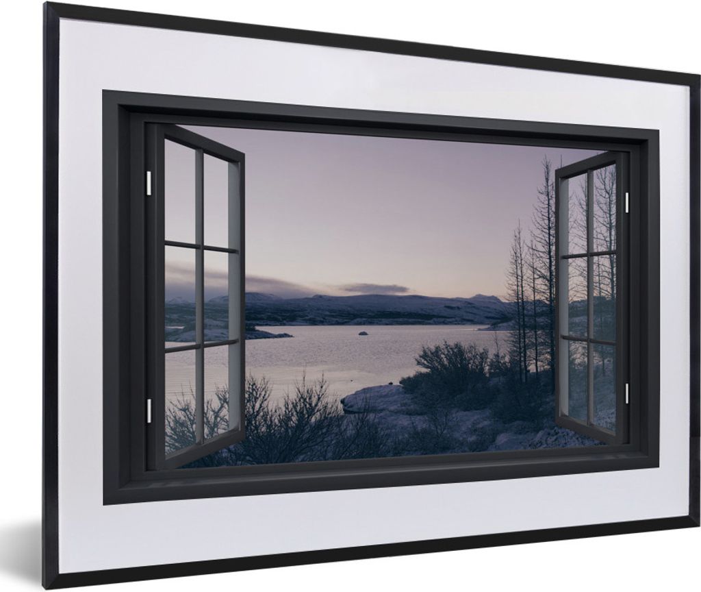 MuchoWow MuchoWow Gerahmtes Poster Aussicht - Berg - Nacht 60x40 cm - Poster mit zchwarzem Bilderrahmen - Schlafzimmer - Plakat in Rahmen - Dru...