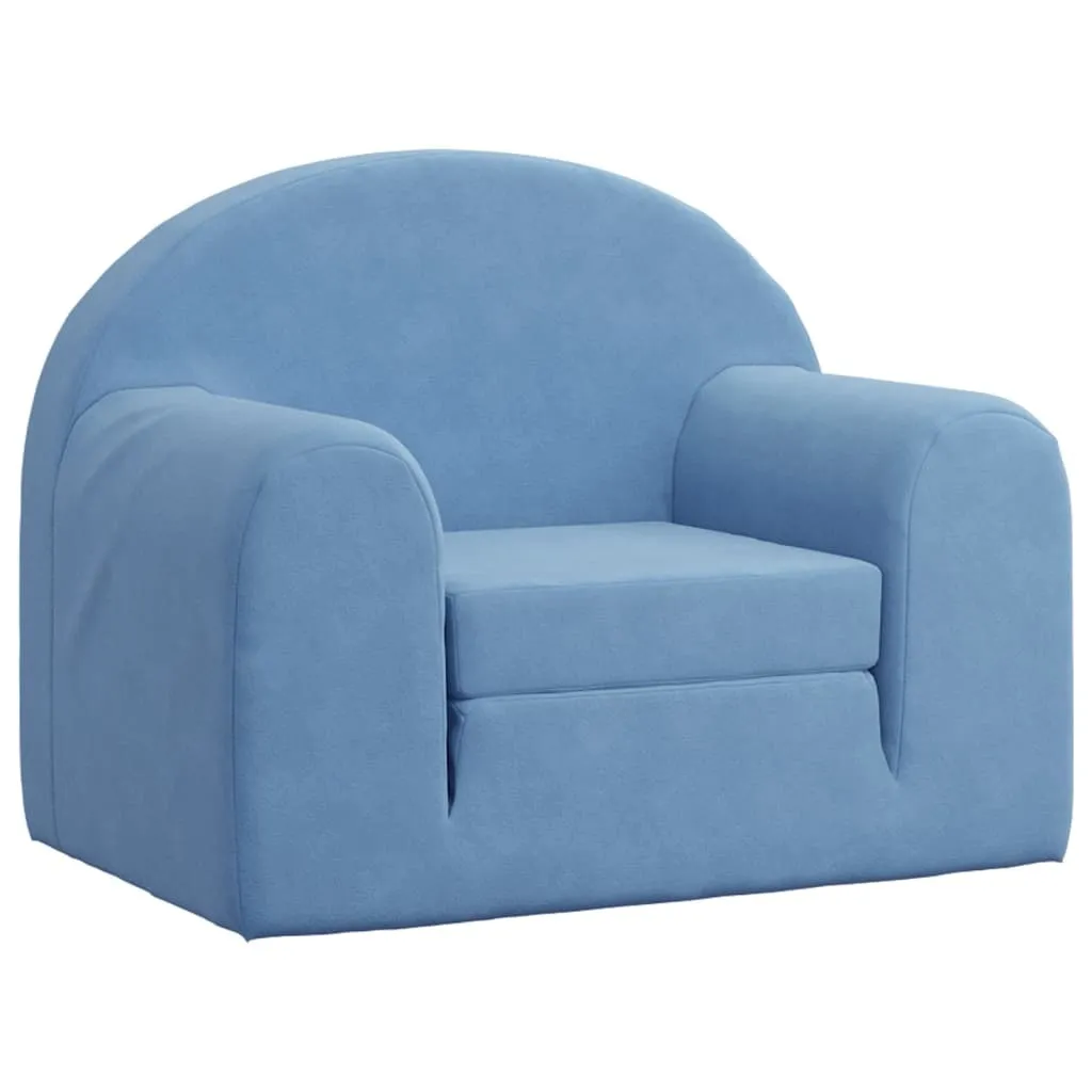 vidaXL Divano letto per bambini blu in morbido peluche