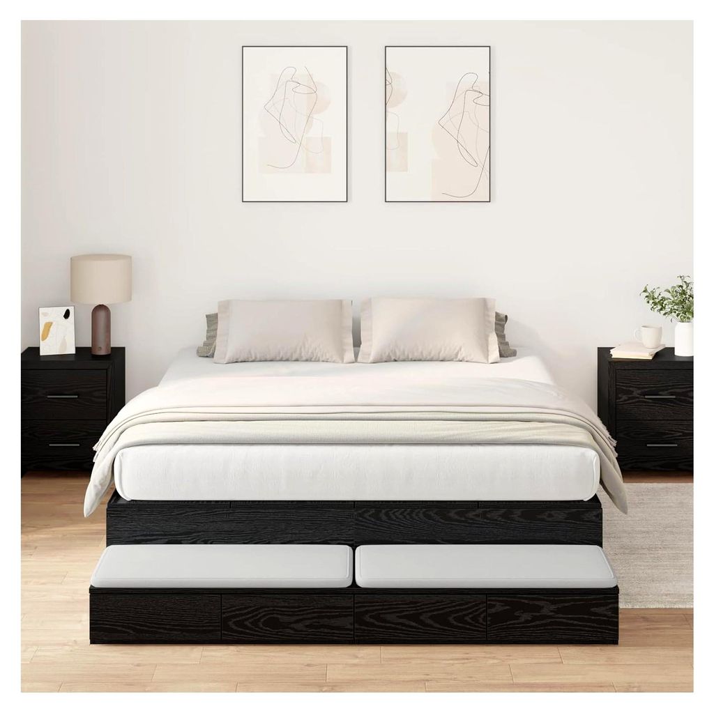 Bettgestell aus schwarzer Eiche, 140 x 190 cm