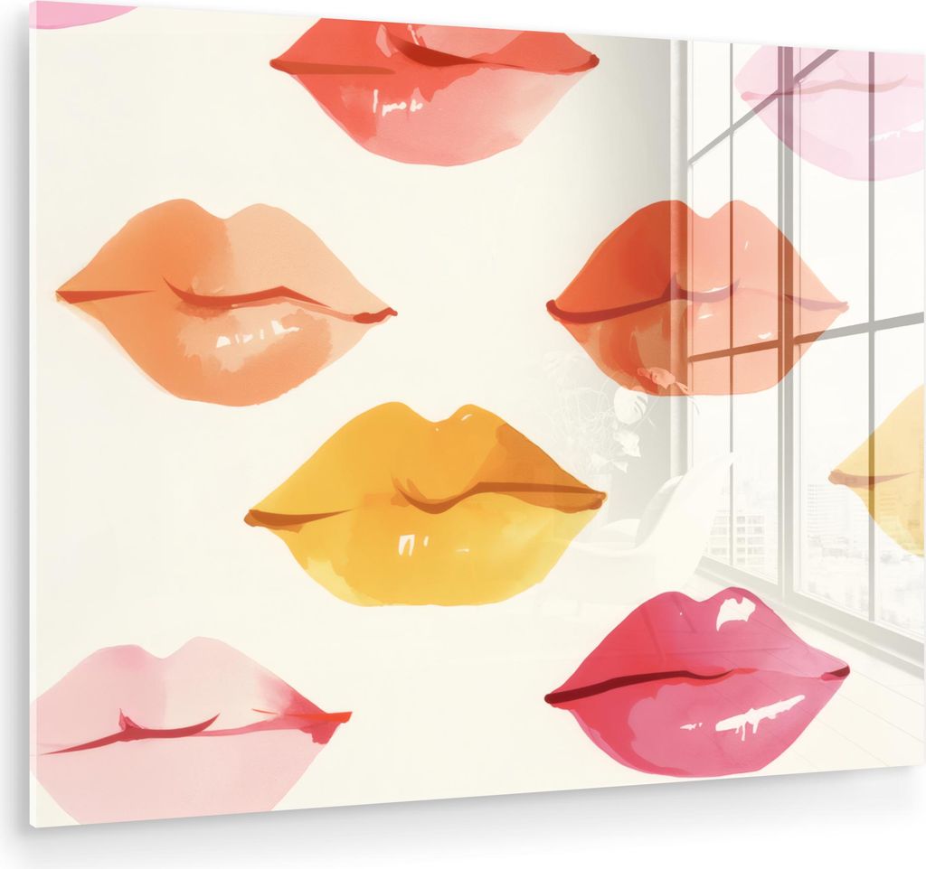 MuchoWow Glasbilder - Bilder auf Wandbild - Foto auf Glas Lippen - Bunt - Glänzend 80x60 cm Wanddekoration aus Glas - Acrylglasbild - Acrylbilder ...
