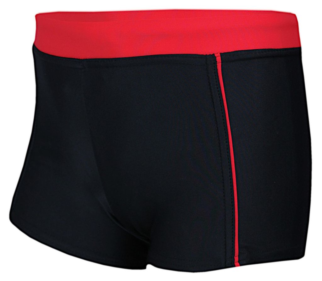 Aquarti Jungen Badehose Schwimmhose Seitliche Paspel Kinder Badeshorts, Farbe: 024 Schwarz / Rot, Größe: 122