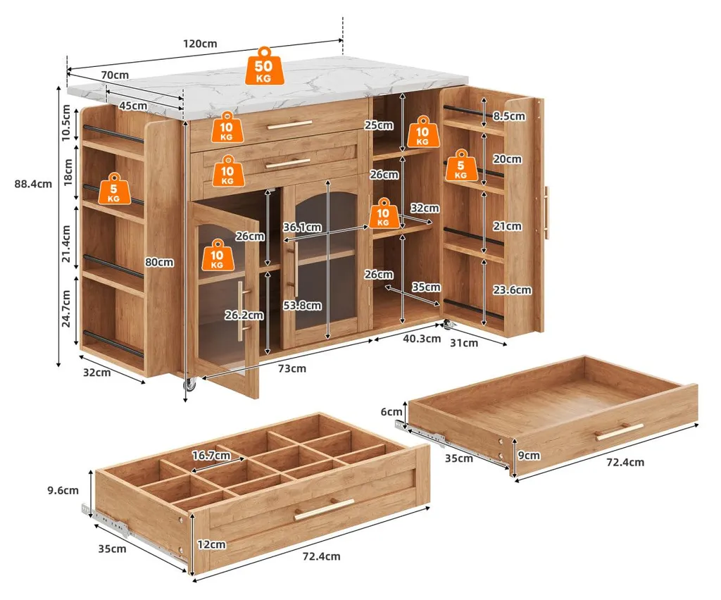 Table de bar de cuisine extensible pour repas et préparation de repas