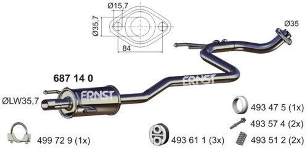 ERNST 687140 Mittelschalldämpfer Schalldämpfer für TOYOTA Produktbild 