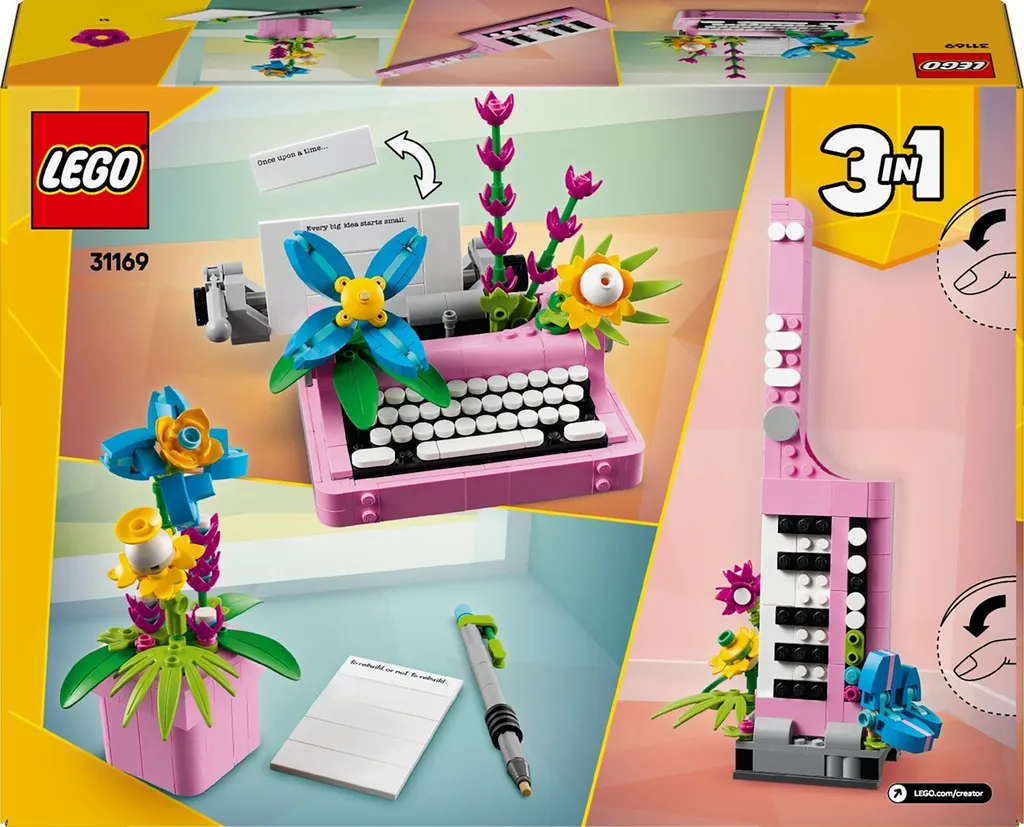 Machine à écrire LEGO Creator 31169 avec fleurs, objet de collection rétro - 16