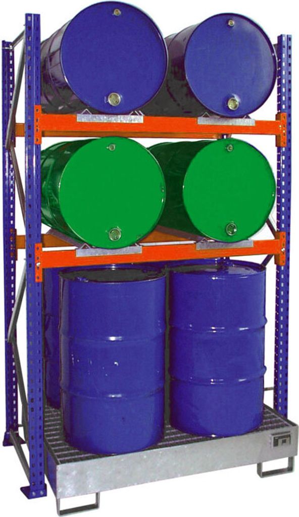 Bauer Grundregal 3010 für Fässer mit 2 Ebenen, Auffangwanne mit Gitterrost, 4x 200l
