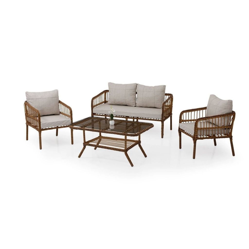 Gartenlounge-Set Garten möbel Polyrattan Aluminium Balkonset Loungeset Wetterfest Waschbare Bezüge mit Reißverschluss, 4 Personen, Babil