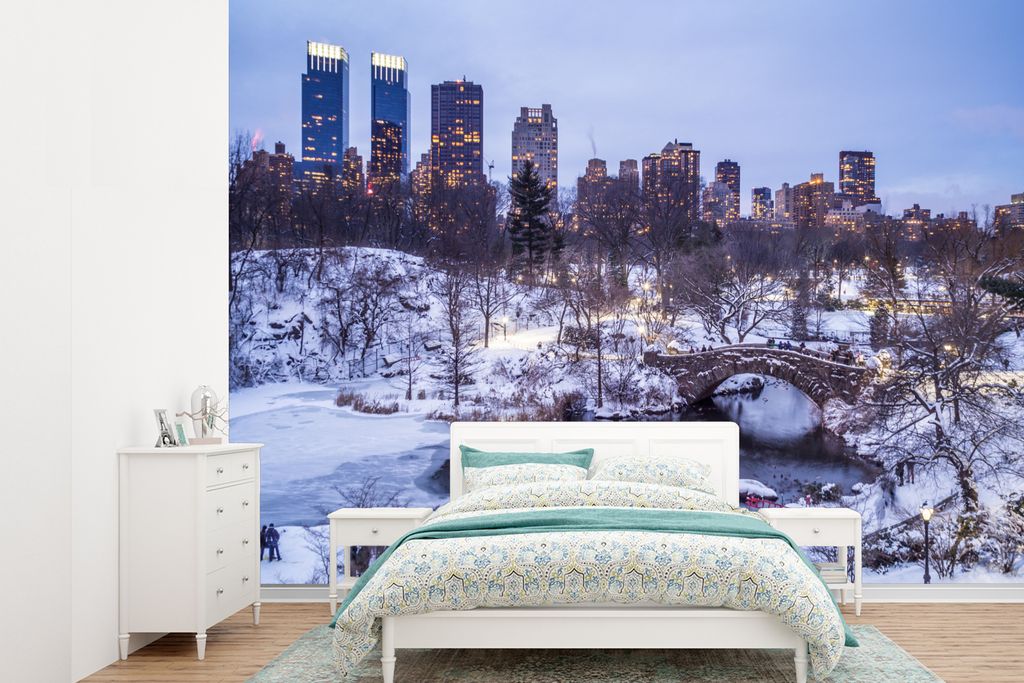 MuchoWow Fototapete für Wohnzimmer oder Schlafzimmer Wandtapete Vinyl Motivtapete New York - Central Park - Winter - 360x260 cm - Wohnzimmer tapete