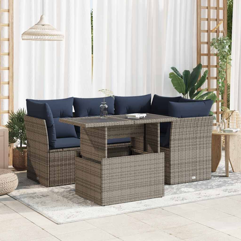 Maison Exclusive - 5-tlg. Garten-Sofagarnitur mit Kissen Grau Poly Rattan Akazie