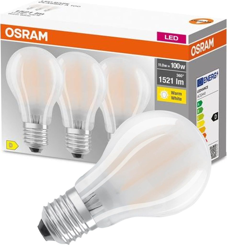 OSRAM LED Lampe BASE Classic 3er-Pack Filament matt E27 11W Produktbild 