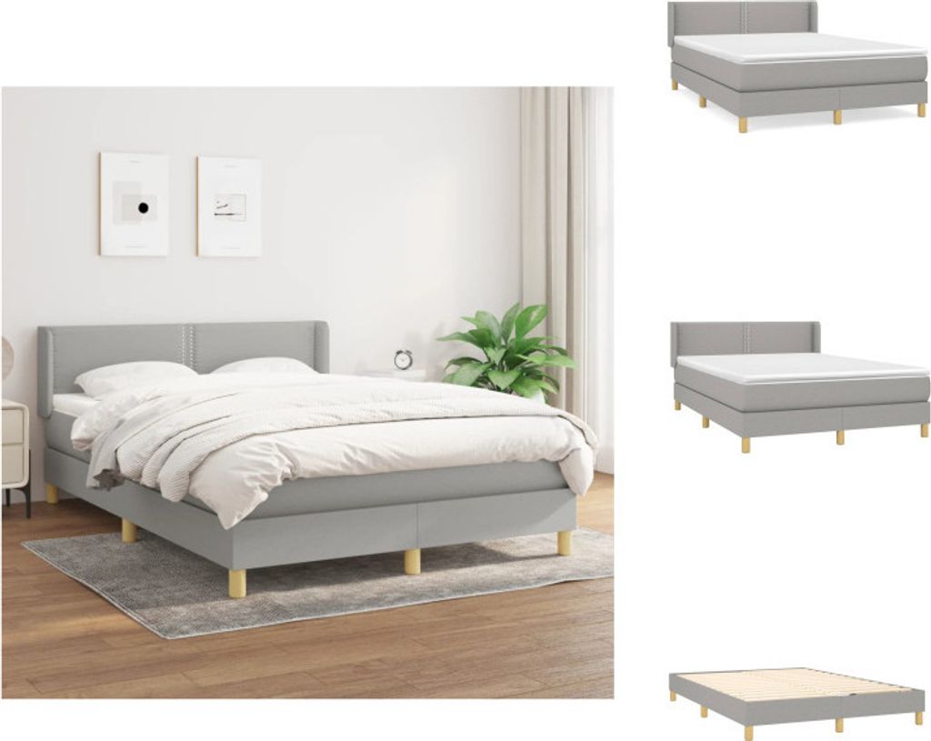 vidaXL Boxspringbett mit Matratze Hellgrau 140x190 cm Stoff - Betten & Bettgestelle