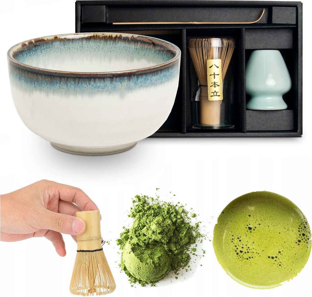 Matcha Set 4 tlg. Original japanische Matcha Schale mit Besen & Löffel