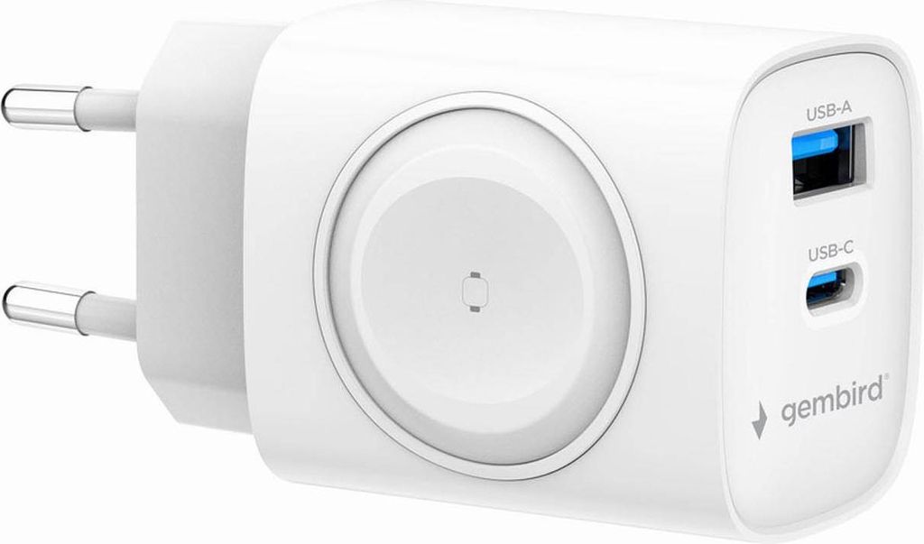 Gembird 2-in-1 USB-C Ladegerät für Smartphone und Apple Watch, 20W, Weiß