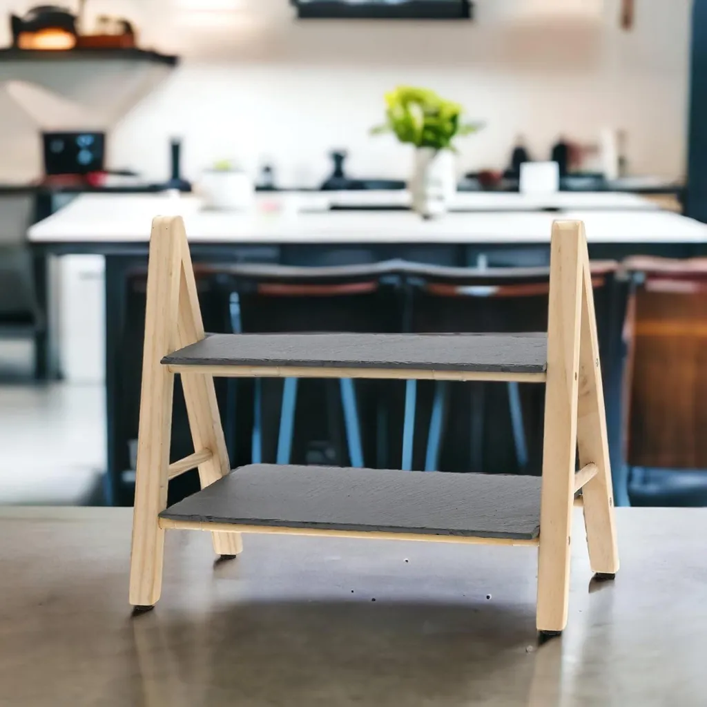 Étagère en ardoise et bois de pin 32cm, support de rangement rustique