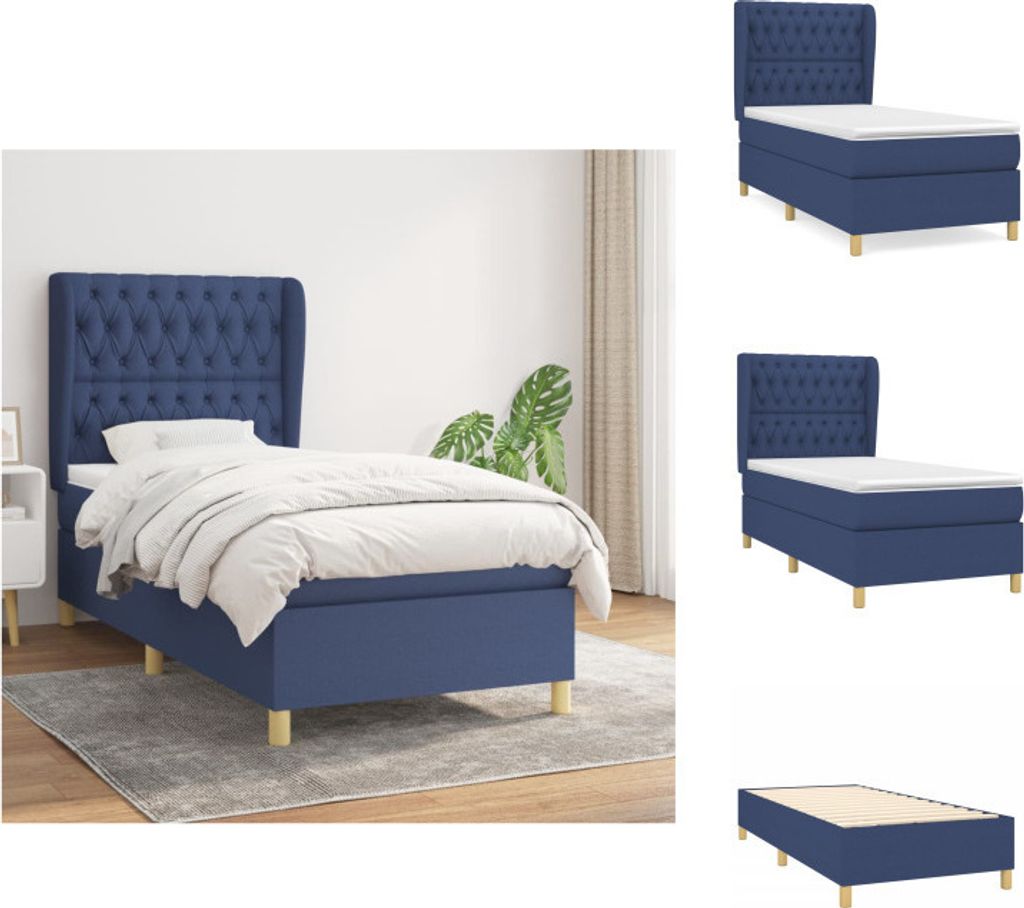 vidaXL Boxspringbett mit Matratze Blau 100x200 cm Stoff - Betten & Bettgestelle