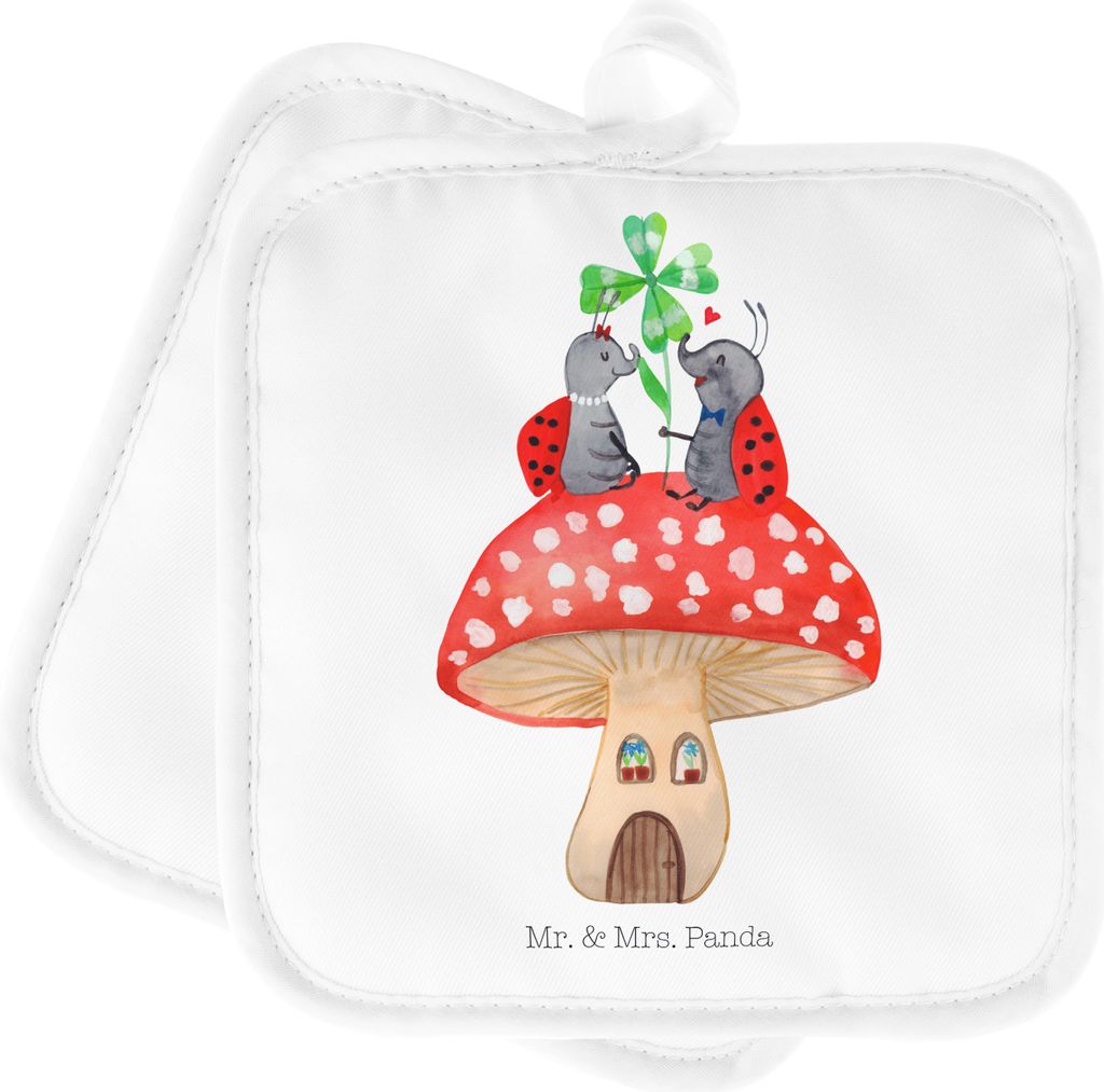 Mr. & Mrs. Panda Topfuntersetzer Marienkäfer Fliegenpilz - Weiß - Geschenk, Wohnung, Ofenlappen, Kochlappen, Haus, Topflappen, topfhalter, Set, Z...