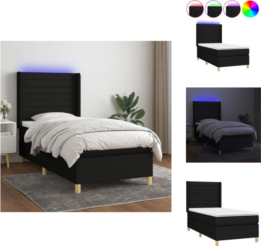 vidaXL Boxspringbett mit Matratze & LED Schwarz 80x200 cm Stoff - Betten & Bettgestelle