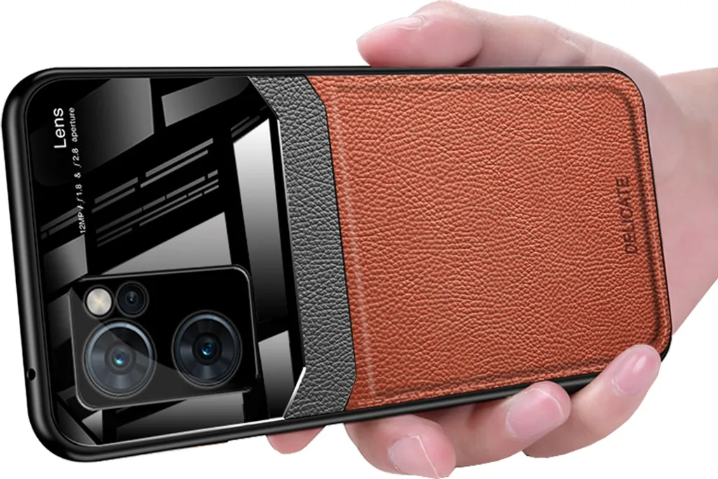 OPPO Reno7 Pro 5G Custodia, TPU antiurto antiscivolo pelle vetro Len Custodia protettiva ibrida per OPPO Reno7 Pro 5G Brown