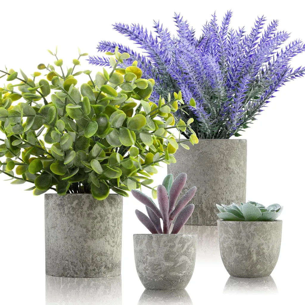 Succulentes artificielles extérieures : lot de 4 plantes sans entretien
