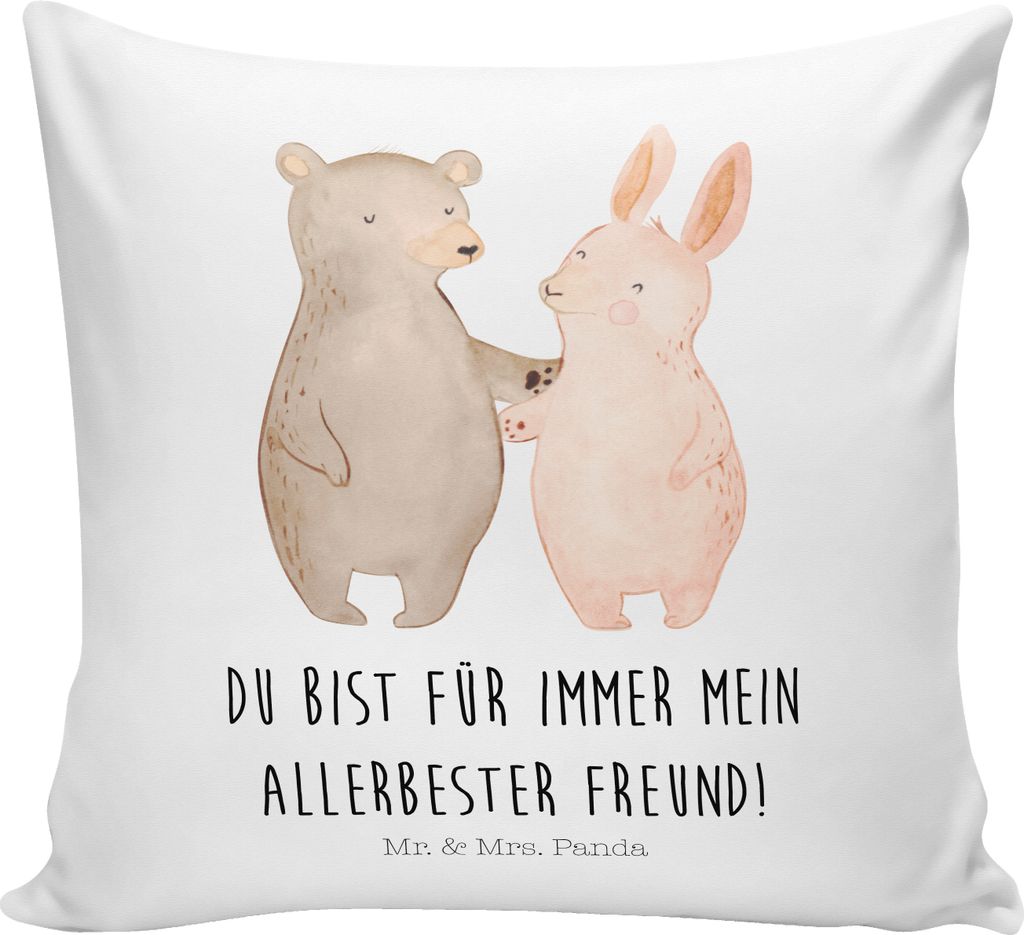 Mr. & Mrs. Panda Deko Kissen Bär und Hase Umarmen - Weiß - Geschenk, für sofa, Lounge, Polster, Immer, kuschelkissen 40x40, Freundin, Umarmung, ...