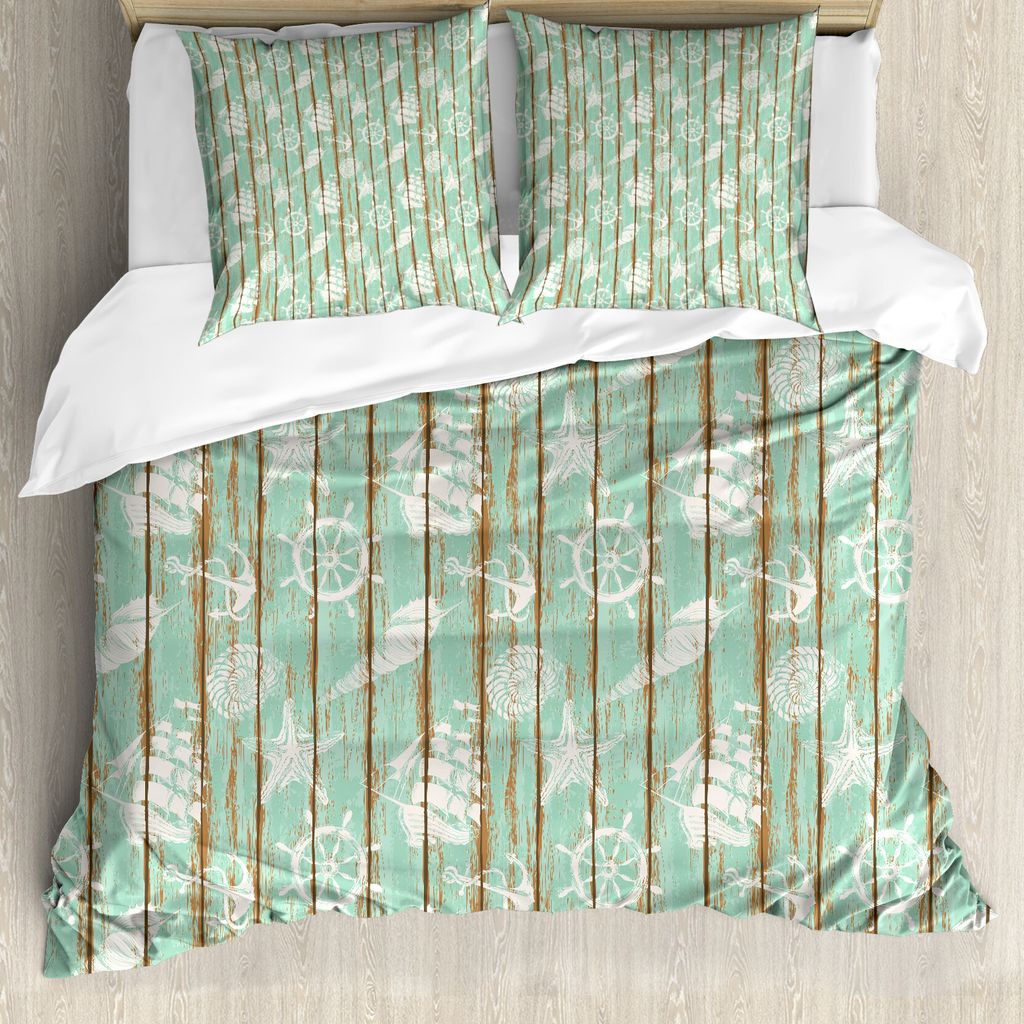 ABAKUHAUS Steuerrad Bettbezug, Mint Seashell Segeln, Milbensicher Allergiker geeignet mit Kissenbezügen, 155 cm x 220 cm - 80 x 80 cm, Minzgrün