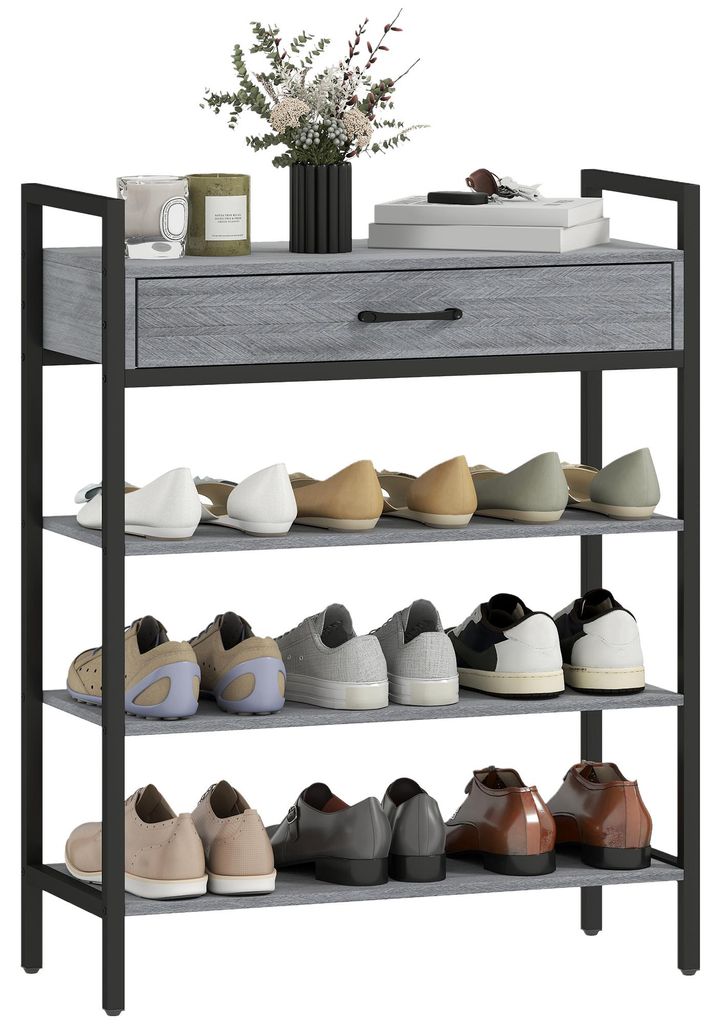 HOMCOM 4-stufiges Schuhregal, Flurregal für bis zu 9 Paar Schuhe, Spanplatte
