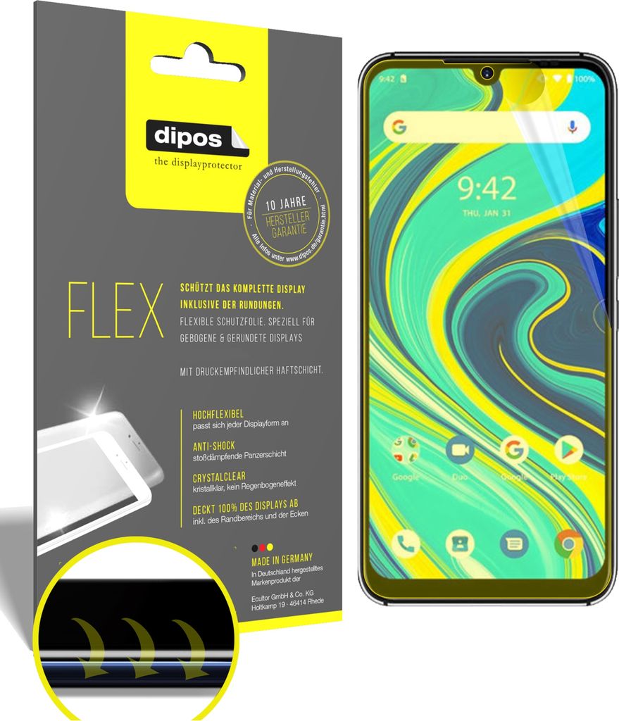 3x Schutzfolie für Umidigi A7 Pro Folie, 100% Displayabdeckung, dipos Flex