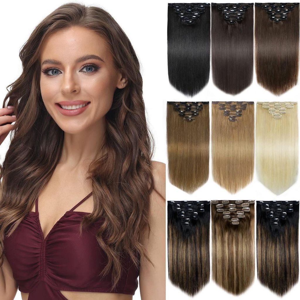 Estensioni per capelli in vera fibra, clip-in, set da 7 Immagine del prodotto 