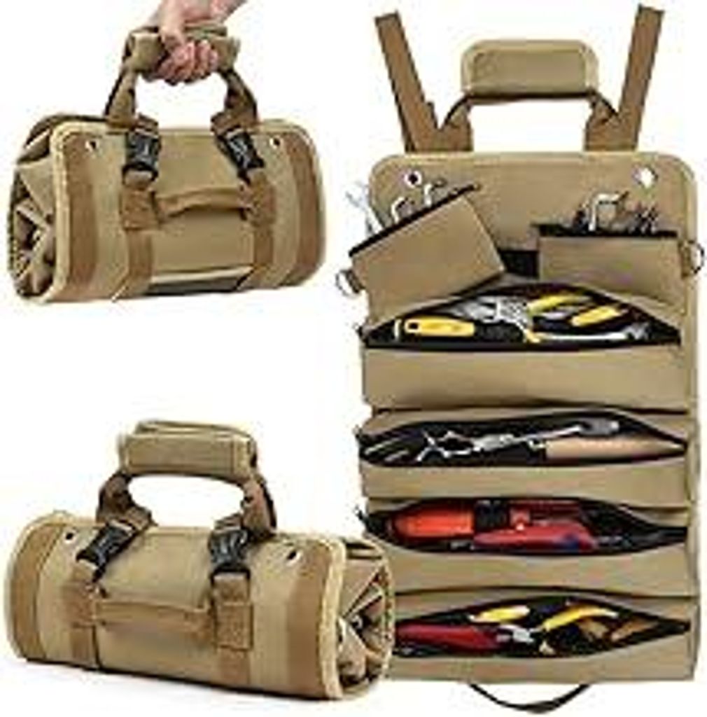 Werkzeug Rolltasche, Werkzeugrolle Schraubenschlüssel Rolltasche mit 6 Taschen, 49.5x32cm Canvas Schraubenschlüssel Werkzeugtasche, Autositz Aufb...
