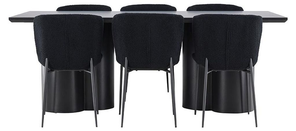 Olivia Essgruppe Tisch 100x210cm und 6 Teddy Stühle schwarz.