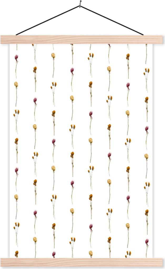 MuchoWow Textilposter Blumen - Farben - Illustration 40x60 cm mit holzfarbenen Rahmen - Poster