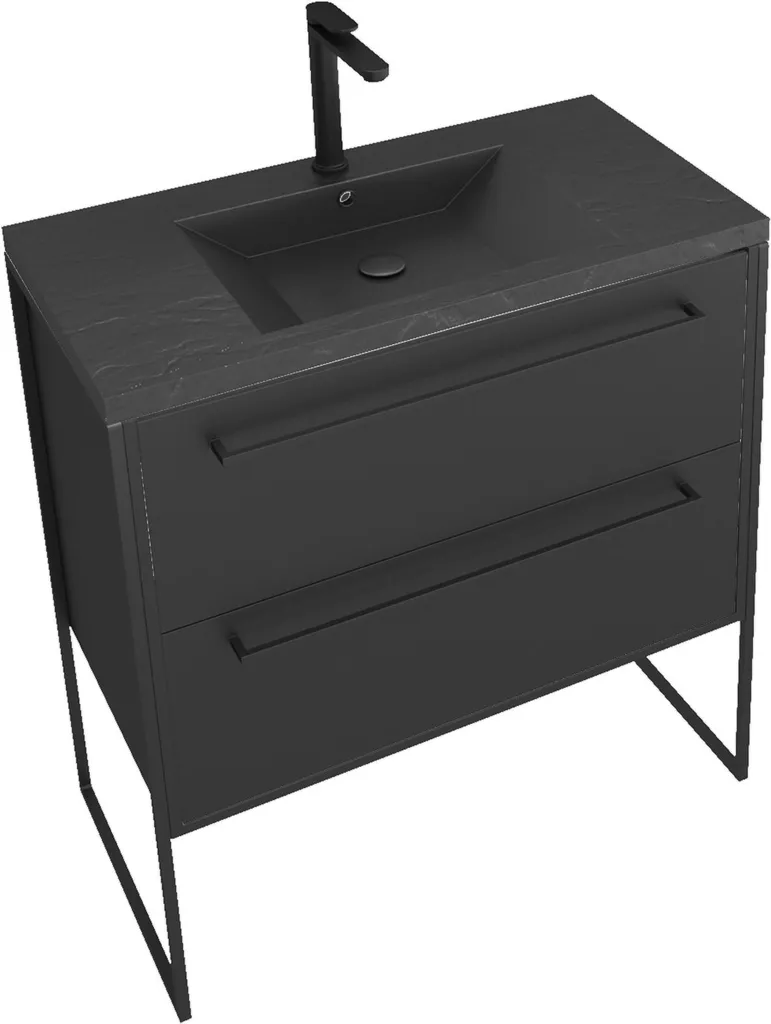 Meuble 80cm vasque noire effet pierre pour optimiser le rangement