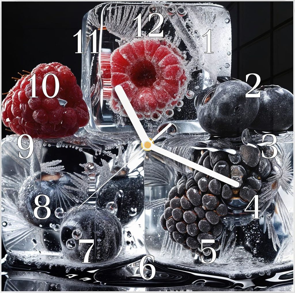 Wanduhr aus Glas mit Motiv Gefrorene Früchte- 30 x 30 cm - inkl. Aufhängesystem