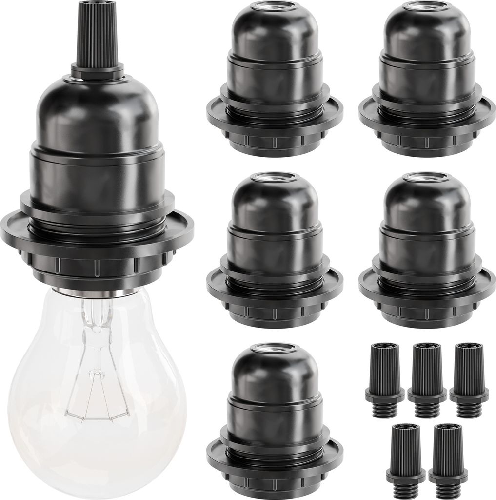 greate 6x E27 Fassung schwarz - Lampenfassung E27 schwarz 250V 60W - Lampensockel E27 aus Kunststoff