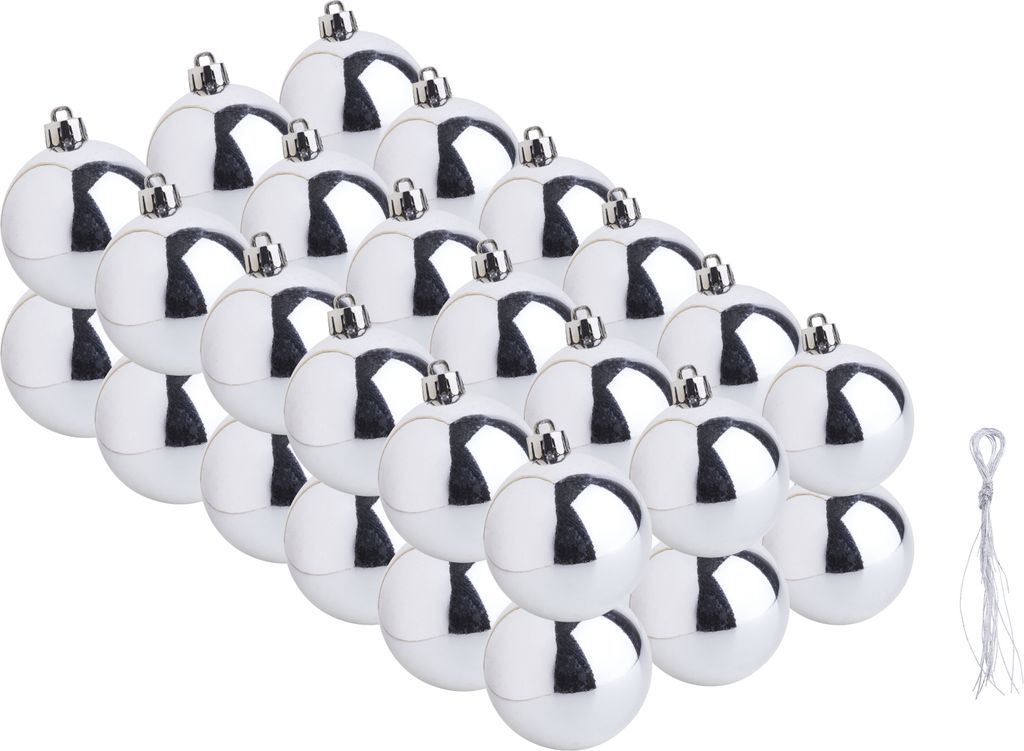 Weihnachtskugeln aus Kunststoff, 36 Stück, Ø 60 mm Silber Produktbild 
