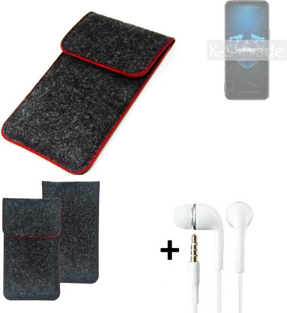 K-S-Trade Handy Schutz Hülle kompatibel mit Asus ROG Phone 5 Schutzhülle Handyhülle Filztasche Pouch Tasche Case Sleeve Filzhülle dunkelgrau roter