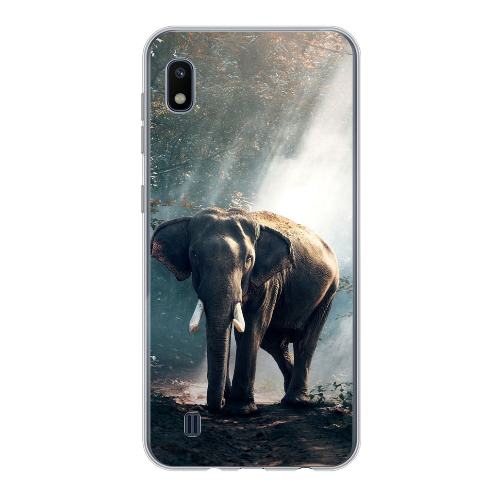 MuchoWow Handyhülle Schutzhülle Hülle für Samsung Galaxy A10 Elefant - Tiere - Licht - Wald - Natur - Wildtiere Silikon Softcase Handy Hülle...