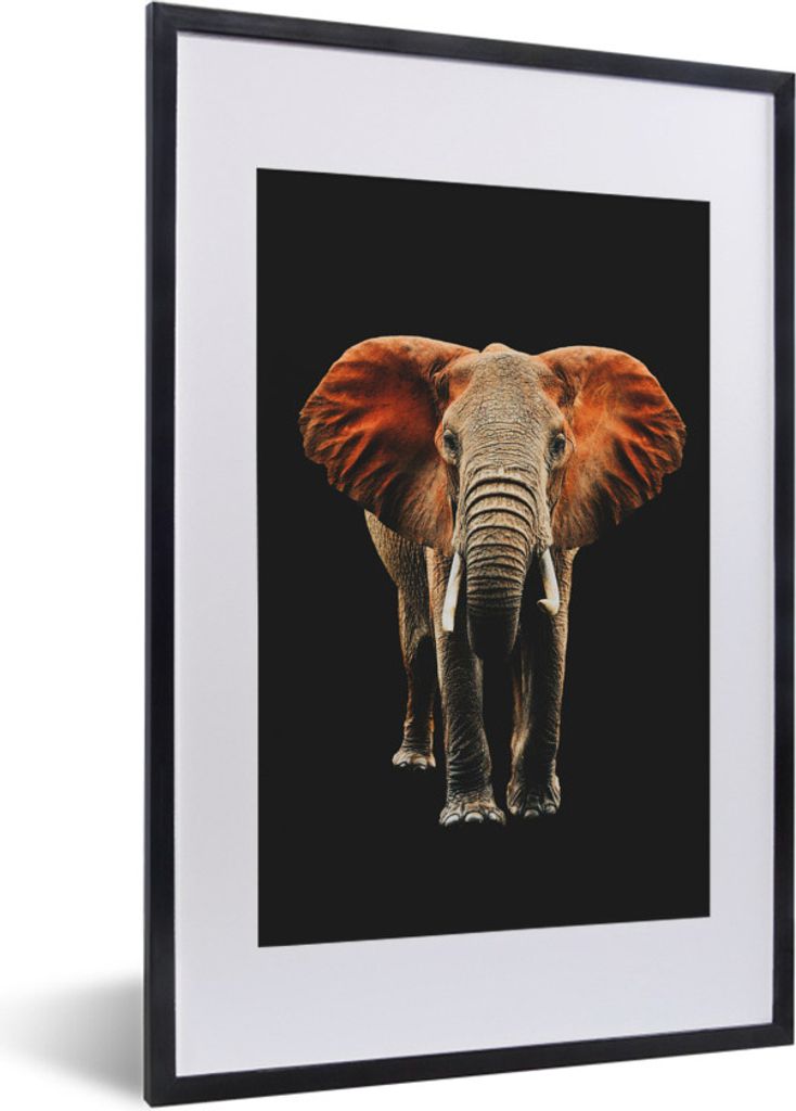 MuchoWow MuchoWow Gerahmtes Poster Elefant - Schwarz - Orange 40x60 cm - Poster mit zchwarzem Bilderrahmen - Poster in Rahmen