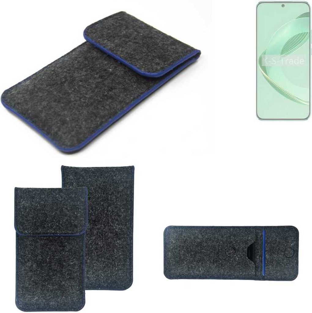 K-S-Trade Handy-Hülle Schutz-Hülle kompatibel mit Huawei nova 11 Filztasche Pouch Tasche Case Sleeve Filzhülle dunkelgrau, blauer Rand