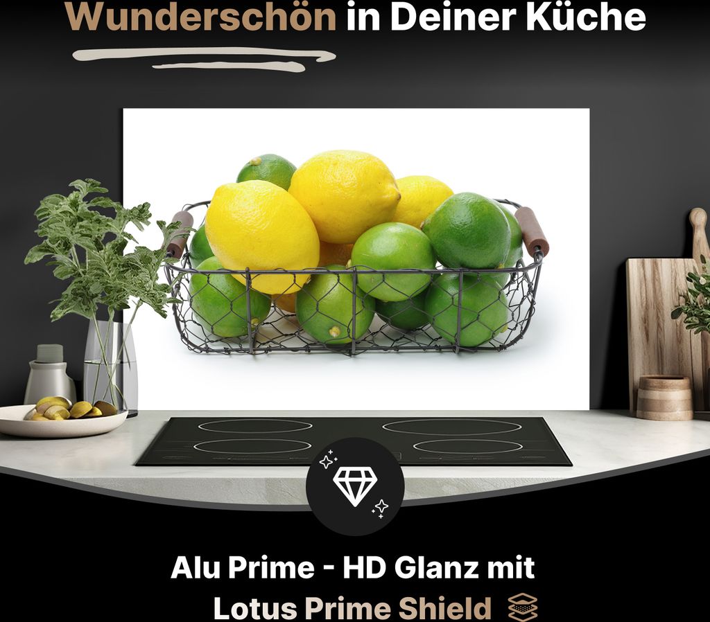 Spritzschutz Küchenrückwand aus Aluminiumverbund Glanz - 3mm - 125x50 cm - Zitrusfrüchte im Korb
