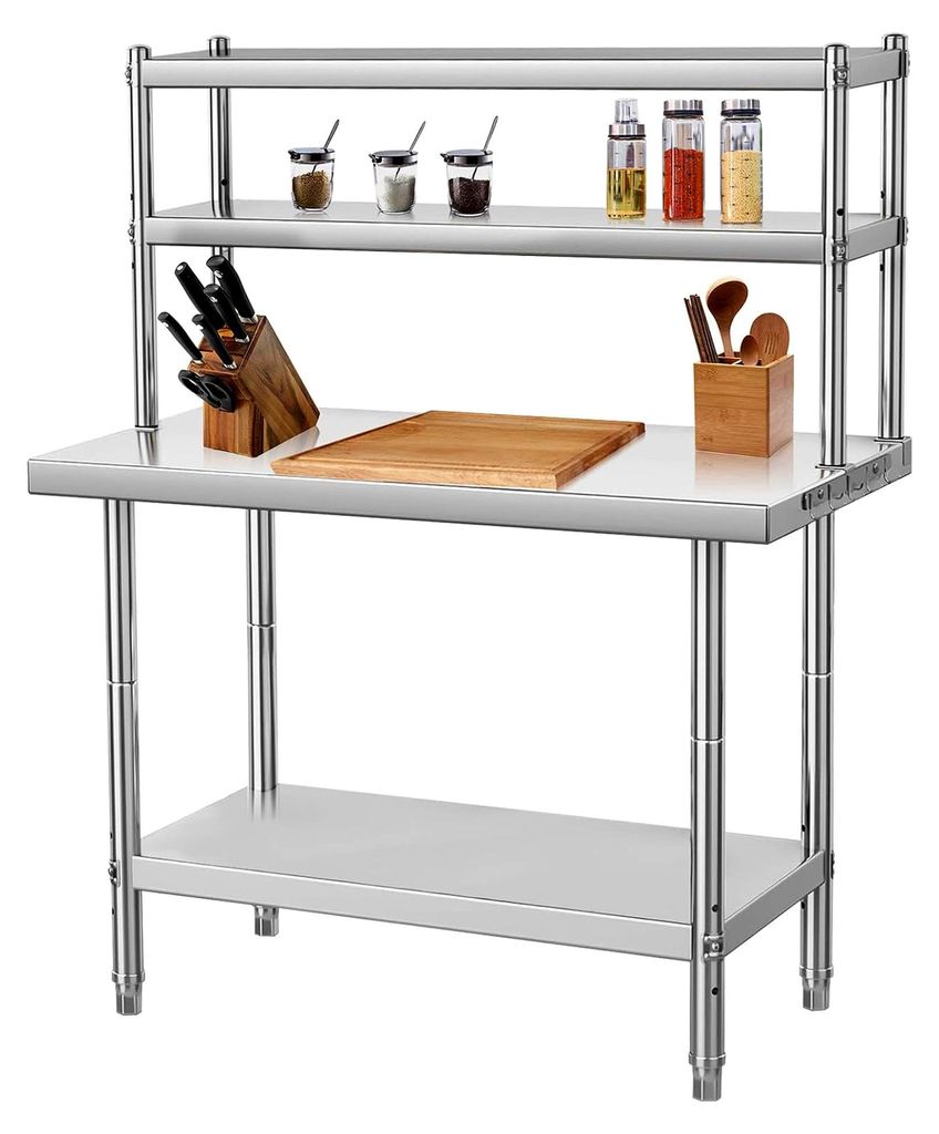 Edelstahl Arbeitstisch | 660 kg Tragkraft | Höhenverstellbar mit Unterablage | Küchenregal & Gewerbetisch | Robust für Küche, Industrie, Garage...