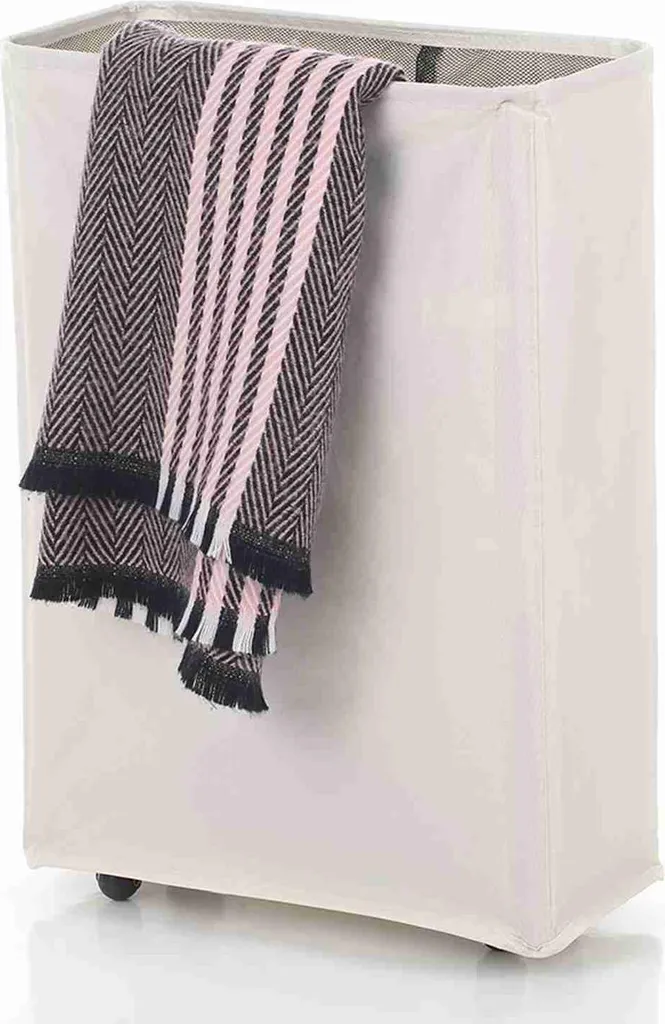 Corbeille à linge pliable en tissu Oxford beige avec 4 tiges de support
