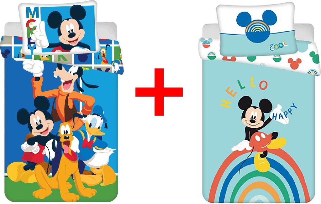 Disney Micky Maus, Donald Duck Regenbogen Babybettwäsche, Kinderbettwäsche, Bettdecke 100 x 135 cm + Kopfkissen 40 x 60 cm, 100% Baumwolle, 2er-G...