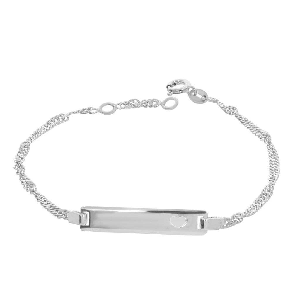 585 Weißgold ID Armband mit Herz Singapurkette 20cm