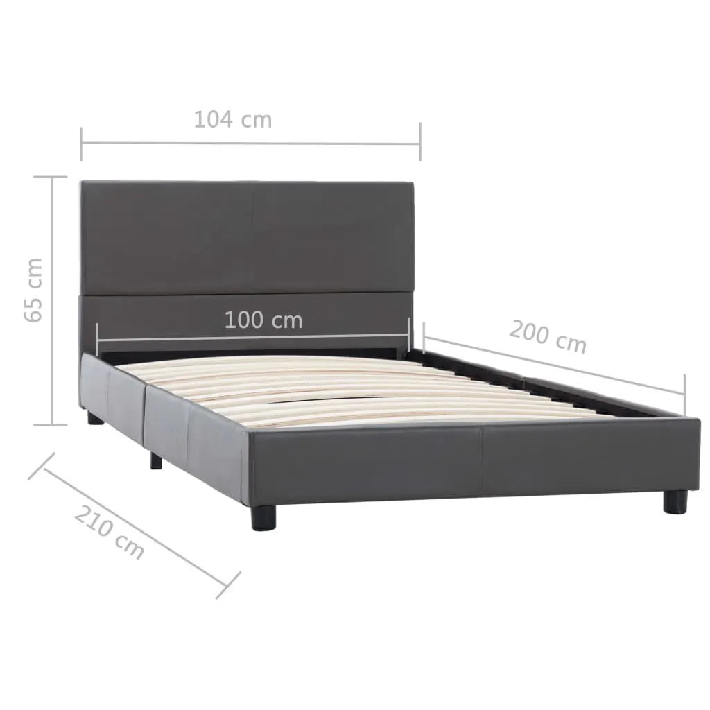 Sommier 100x200 cm en Similicuir Gris - Finition Douce et Entretien Facile