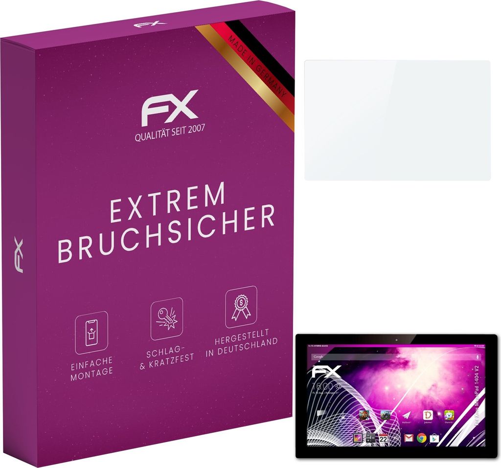 atFoliX FX-Hybrid-Glass Displayfolie kompatibel mit Xoro MegaPad 1404 V2 Glasfolie