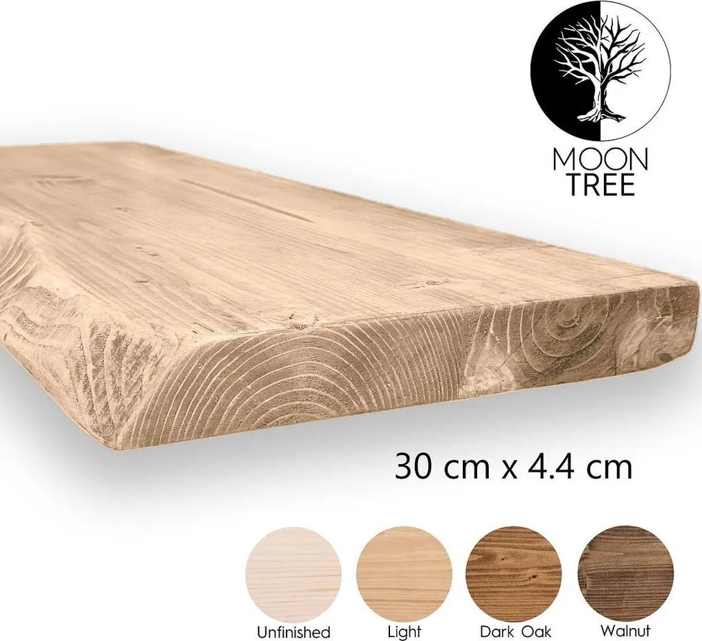 MoonTree | Mensola da parete in legno rustico Ventura, 110cmx30cmx4,4cm, Luce | Mensola da appendere, mensola da parete in legno per il soggiorno